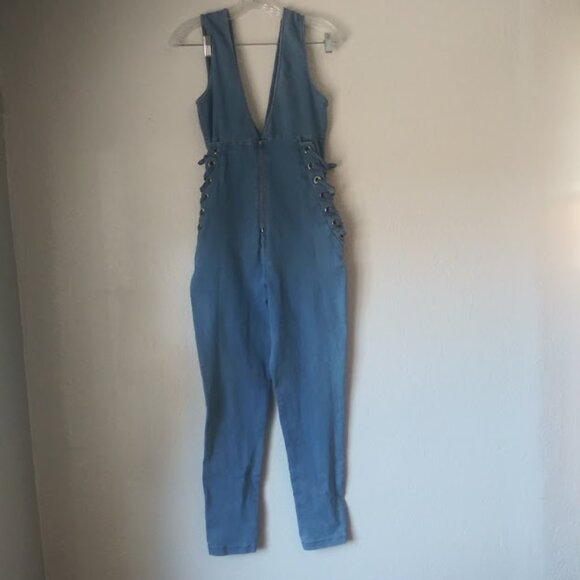 C'est Toi women's size M denim sleeveless jumpsuit - Picture 4 of 16